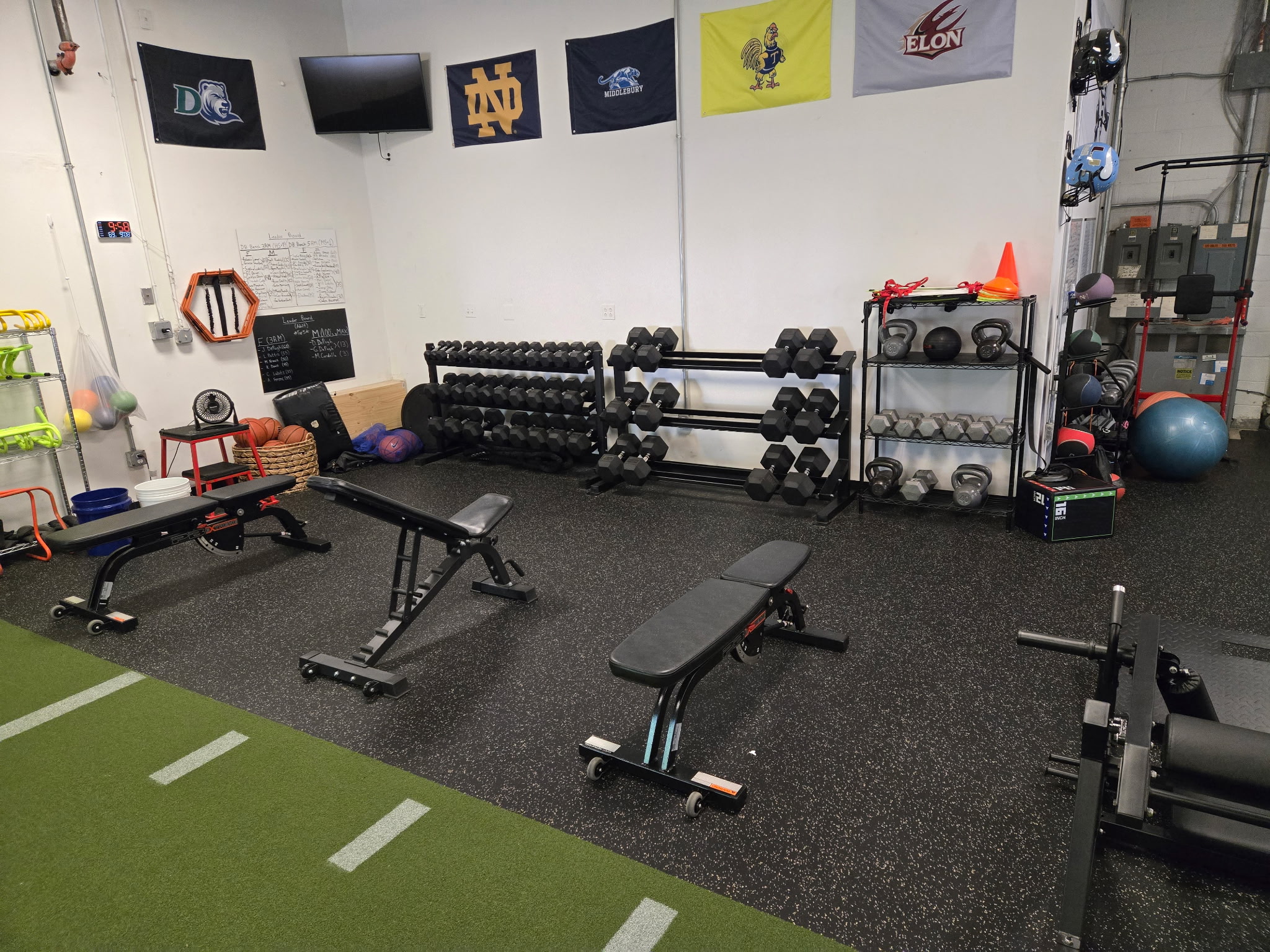 Dumbbell racks in the strength training area